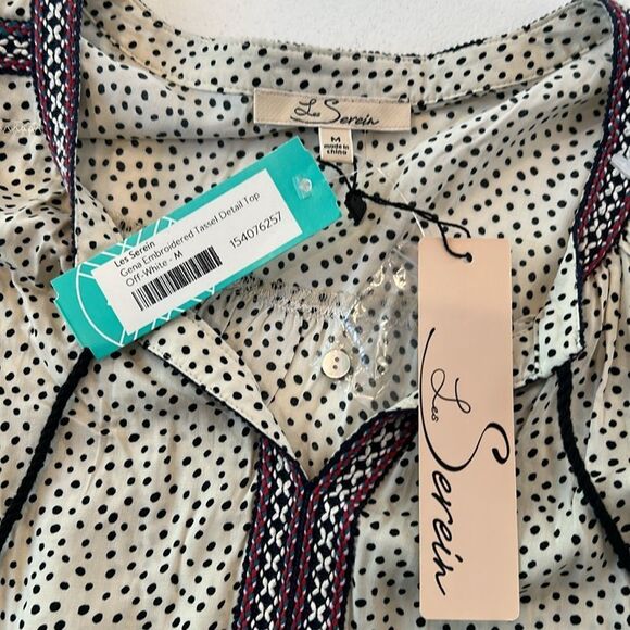 Les Serein new tags, black and cream polkadot with trim, blouse, medium - Picture 4 of 7
